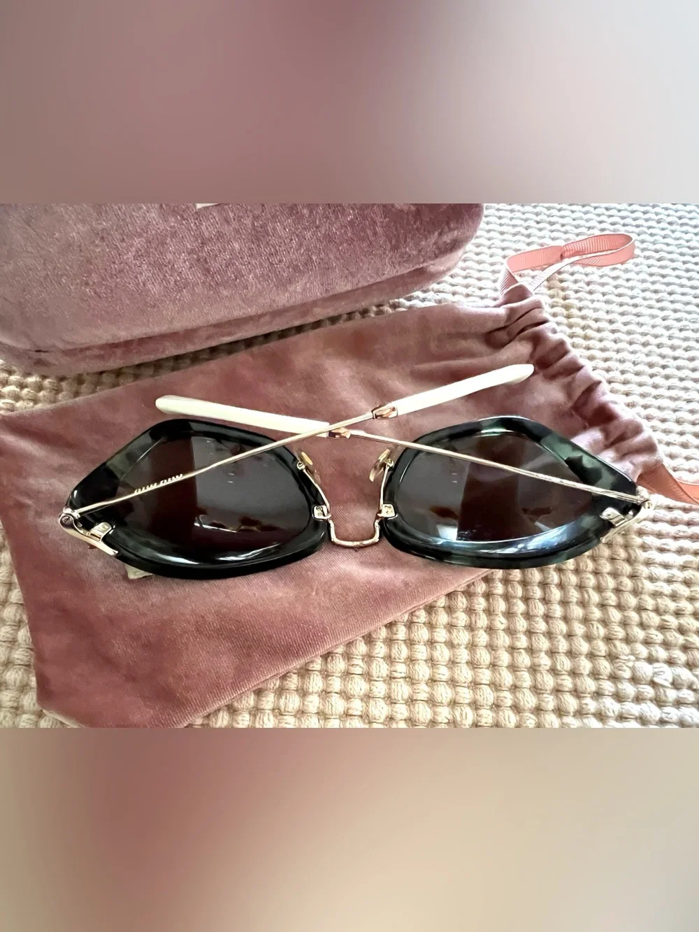 Miu Miu Green and Gold Round Cat-Eye Sunglasses